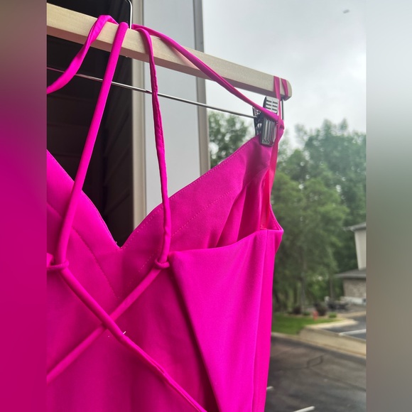 🆕🌸GB Hot Pink Ruched Satin Prom Wedding Party Maxi Dress Evening Size 9 - Picture 12 of 17